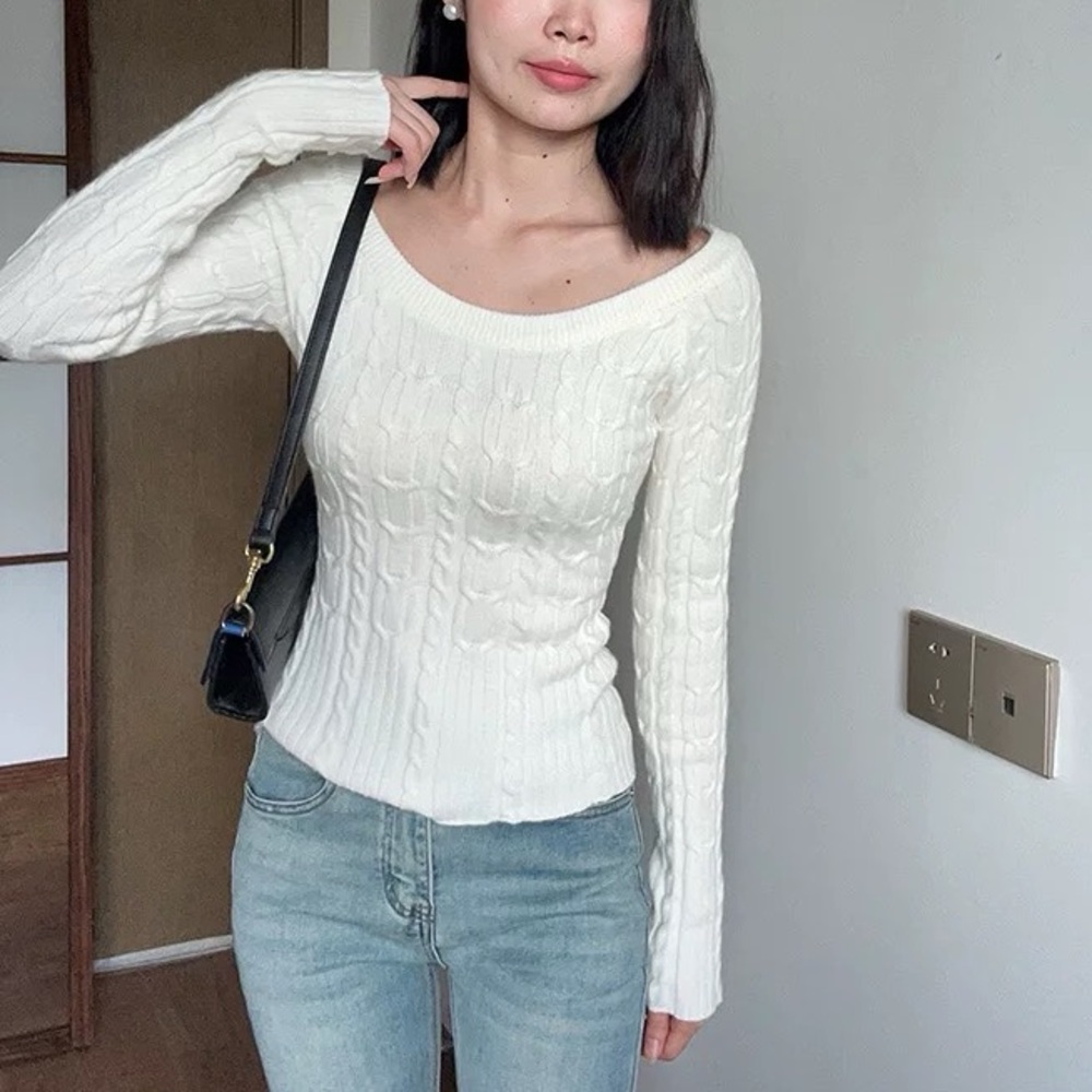 Elegant Cream Cable Knit Sweater